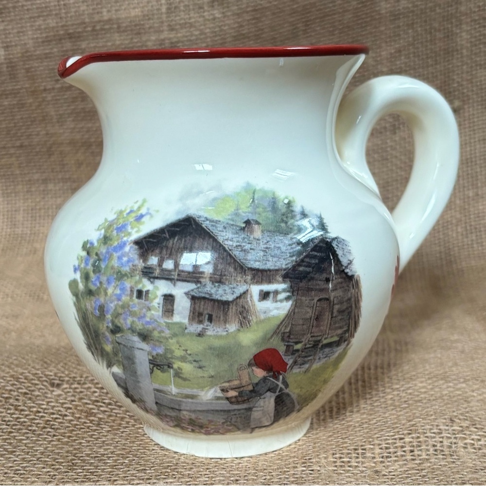 Vintage Blanchardon Fabrication French Pitcher Vase Milk Jug Girl At Well - Picture 1 of 8